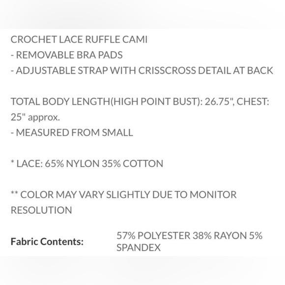 Crochet Lace Ruffled Cami ~ 2 Colors Available - Picture 3 of 5